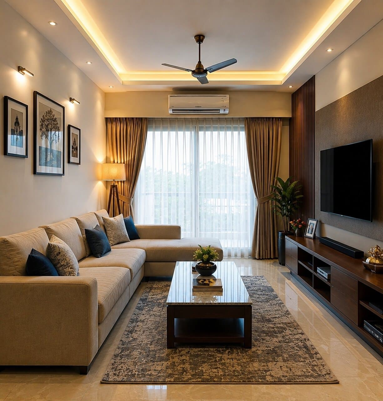Luxury Living Room with TV Unit and Sofa